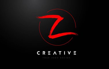 Kırmızı Z Fırça Harf Logosu Tasarımı. Sanatsal El Yazısı Harfler Logosu Kavramı.