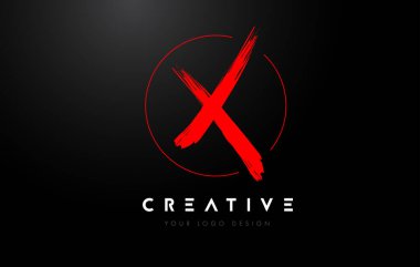Kırmızı X Fırça Harf Logosu Tasarımı. Sanatsal El Yazısı Harfler Logosu Kavramı.