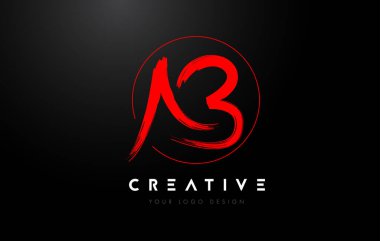 Kırmızı AB Fırça Harf Logosu Tasarımı. Sanatsal El Yazısı Harfler Logosu Kavramı.