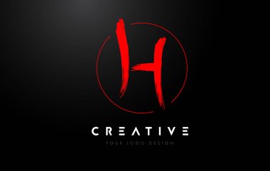 Kırmızı H Fırça Harf Logosu Tasarımı. Sanatsal El Yazısı Harfler Logosu Kavramı.