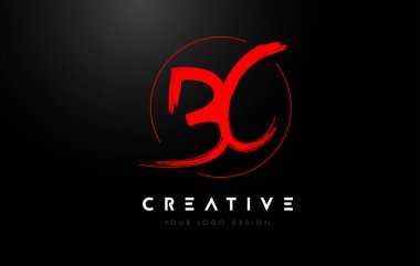 Kırmızı BC Fırça Harf Logosu Tasarımı. Sanatsal El Yazısı Harfler Logosu Kavramı.
