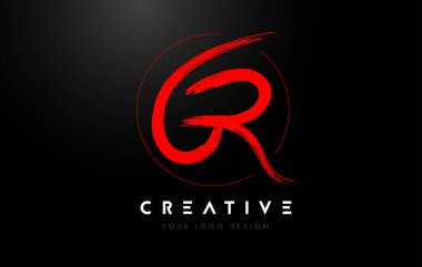 Kırmızı GR Fırça Harf Logosu Tasarımı. Sanatsal El Yazısı Harfler Logosu Kavramı.