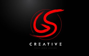 Kırmızı GS Fırça Harf Logosu Tasarımı. Sanatsal El Yazısı Harfler Logosu Kavramı.