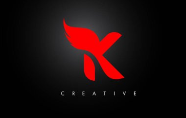 K Harfi Kanatları Logo Tasarımı Kırmızı Kuş Uçan Kanat Simgesi.