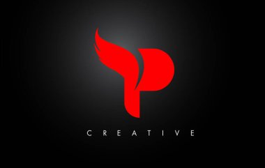 P Harfi Kanatları Logo Tasarımı Kırmızı Kuş Uçan Kanat Simgesi.