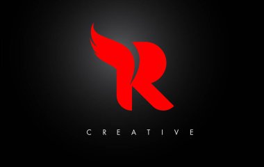 R Harfi Kanatları Logosu Kırmızı Kuş Uçan Kanat Simgesi Tasarımı.
