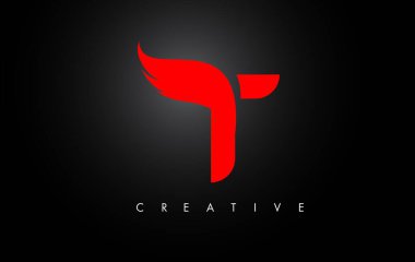 Kırmızı Kuş Uçan Kanat Simgesi ile T Harfi Kanat Logosu Tasarımı.