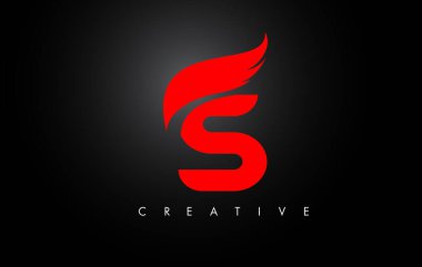 S Harfi Kanatları Logosu Kırmızı Kuş Uçan Kanat Simgesi Tasarımı.