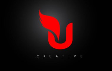 U Harfi Kanatları Logo Tasarımı Kırmızı Kuş Uçan Kanat Simgesi.