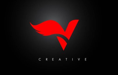 V Harfi Kanatları Logo Tasarımı Kırmızı Kuş Uçan Kanat Simgesi.