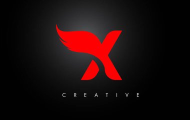 Kırmızı Kuş Uçan Kanat Simgesi ile X Harfi Kanat Logosu Tasarımı.