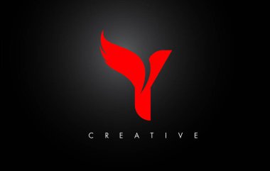 Y Harfi Kanatları Logo Tasarımı Kırmızı Kuş Uçan Kanat Simgesi.