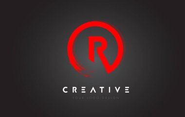 Red R Circular Letter Logo with Circle Brush Design and Black Background.