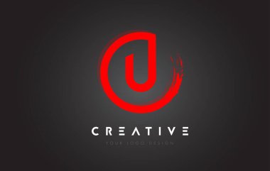 Red U Circular Letter Logo with Circle Brush Design and Black Background.