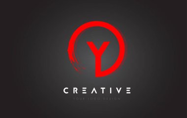 Red Y Circular Letter Logo with Circle Brush Design and Black Background.