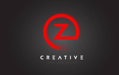 Red Z Circular Letter Logo with Circle Brush Design and Black Background.