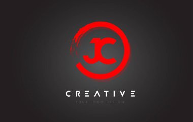 Red JC Circular Letter Logo with Circle Brush Design and Black Background.