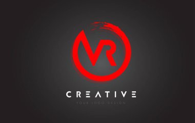 Red VR Circular Letter Logo with Circle Brush Design and Black Background.