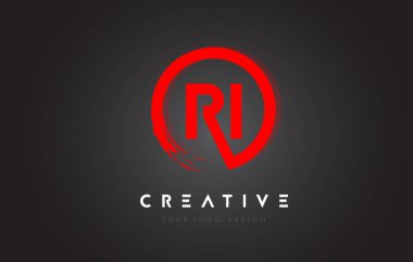 Red RI Circular Letter Logo with Circle Brush Design and Black Background.