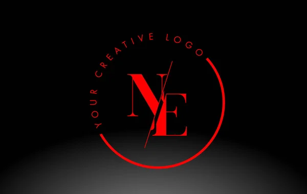 赤いNeセリフ文字のロゴデザインとクリエイティブ インターセクト カット ロイヤリティフリーストックベクター