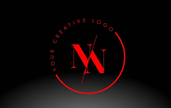 赤いNnセリフ文字のロゴデザインとクリエイティブ交差カット ストックベクター