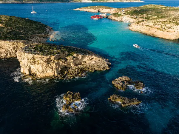 Blaue Lagune Malta Luftbild Ein Atemberaubender Teppich Aus Türkisfarbenem Wasser — Stockfoto