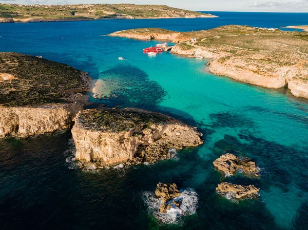 Blaue Lagune Malta Luftbild Ein Atemberaubender Teppich Aus Türkisfarbenem Wasser — Stockfoto