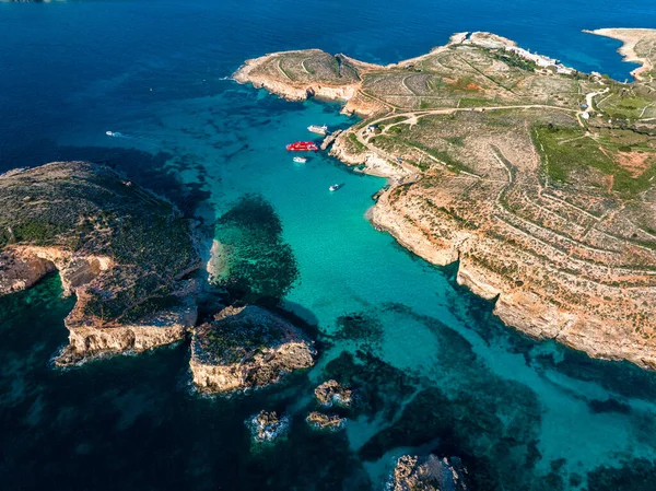 Blue Lagoon Malta Foto Aérea Impresionante Tapiz Aguas Turquesas Encanto — Foto de Stock