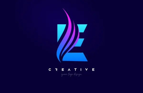 個人的またはビジネスベクターのイラストのための青いピンク色の創造的なSwooshの形のE Swooshアルファベットのロゴデザイン — ストックベクタ