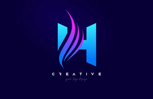 個人的またはビジネスベクターのイラストのためのブルーピンク色の創造的なSwooshの形の手紙H Swooshアルファベットのロゴデザイン — ストックベクタ