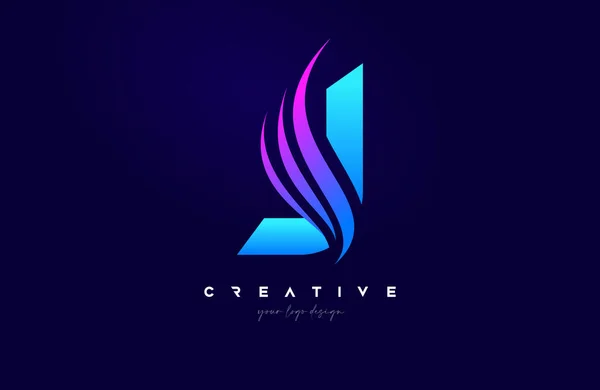個人的またはビジネスベクトルベクターイラストのためのブルーピンク色の創造的なSwooshの形をした手紙J Swooshアルファベットのロゴデザイン — ストックベクタ