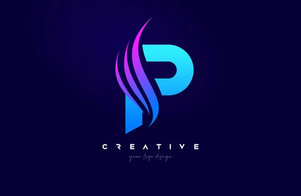 個人的またはビジネスベクトルベクターイラストのためのブルーピンク色の創造的なSwooshの形をした手紙Pスウォッシュアルファベットのロゴデザイン — ストックベクタ