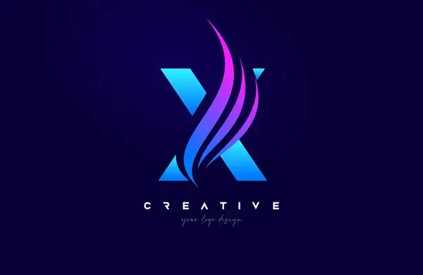 レターXソーシュアルファベット 個人的またはビジネスベクターのイラストのためのブルーピンク色の創造的なソーシュの形のロゴデザイン — ストックベクタ
