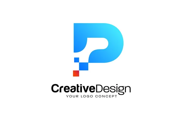 ピクセルコンセプト レターのロゴデザイン 赤と青の色とモダンな外観 ベクターイラスト — ストックベクタ