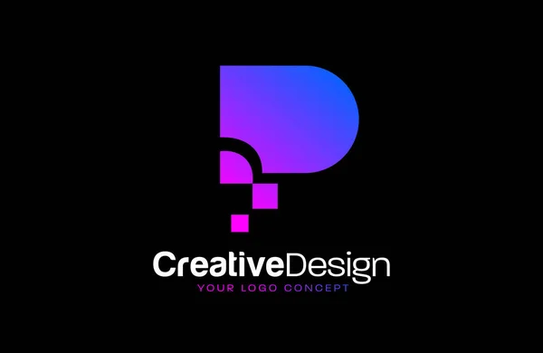 ピクセルコンセプト レターのロゴデザイン 赤と青の色とモダンな外観 ベクターイラスト — ストックベクタ