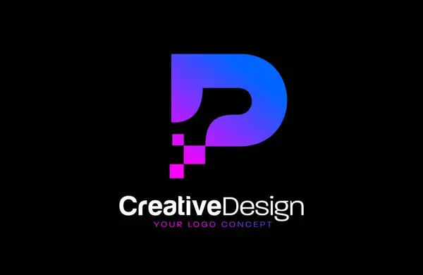 Pixel Concept Lettre Logo Design Avec Des Couleurs Rouges Bleues — Image vectorielle