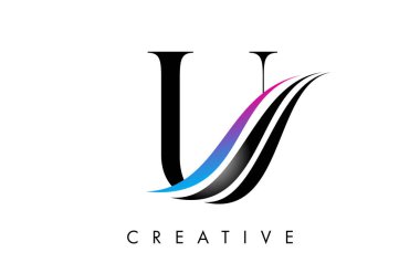 U harfi Logo Simgesi Serif yazıtipi Yaratıcı swoosh eğrileri ve zarif tasarım vektörü illüstrasyonu