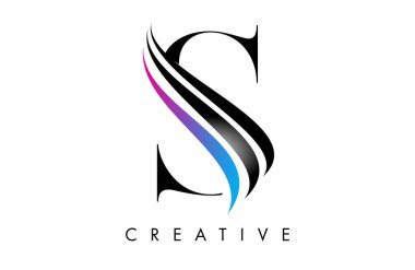 S harfi Logo Simgesi Serif yazıtipi Yaratıcı swoosh eğrileri ve zarif tasarım vektörü illüstrasyonu