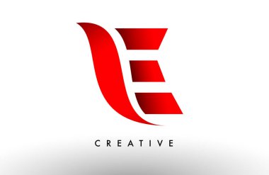 E kırmızı harf logo tasarım simgesi. İş kimliği için yaratıcı eğimli swoosh E harf simgesi vektörü