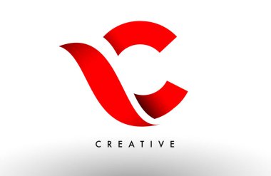 C kırmızı harfi logo tasarım simgesi. İş kimliği için yaratıcı eğimli swoosh C harf simgesi vektörü