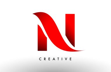 N kırmızı harf logo tasarım simgesi. İş kimliği için yaratıcı eğimli swoosh N harf simgesi vektörü
