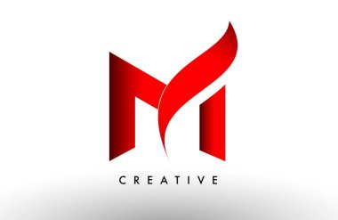 M kırmızı harfli logo tasarımı simgesi. İş kimliği için yaratıcı eğimli swoosh M harfi simgesi vektörü