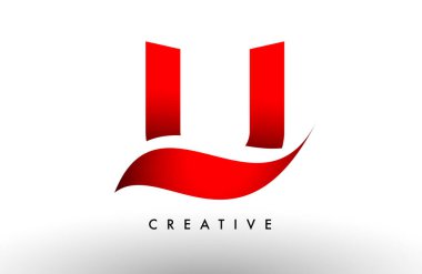 Kırmızı harf logo tasarım simgesi. İş kimliği için yaratıcı eğimli swoosh U harfi simgesi vektörü