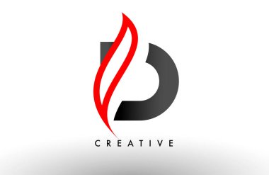 D harfi logosu Simge Vektör Tasarımı. Modern Swoosh Kırmızı ve Gri Alfabe harf konsept vektör çizimi