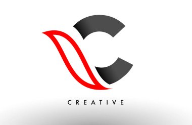 C harfi logosu Simge Vektör Tasarımı. Modern Swoosh Kırmızı ve Gri Alfabe harf konsept vektör çizimi