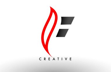 F harfi logosu Simge Vektör Tasarımı. Modern Swoosh Kırmızı ve Gri Alfabe harf konsept vektör çizimi