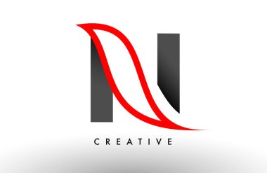 N harfi logosu Simge Vektör Tasarımı. Modern Swoosh Kırmızı ve Gri Alfabe harf konsept vektör çizimi