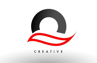 O harfi logo simgesi vektör tasarımı. Modern Swoosh Kırmızı ve Gri Alfabe harf konsept vektör çizimi