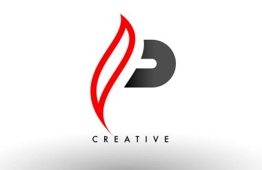 P harfi logosu Simge Vektör Tasarımı. Modern Swoosh Kırmızı ve Gri Alfabe harf konsept vektör çizimi
