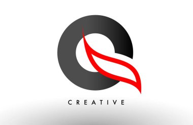 Q harfli logo Simgesi Vektör Tasarımı. Modern Swoosh Kırmızı ve Gri Alfabe harf konsept vektör çizimi